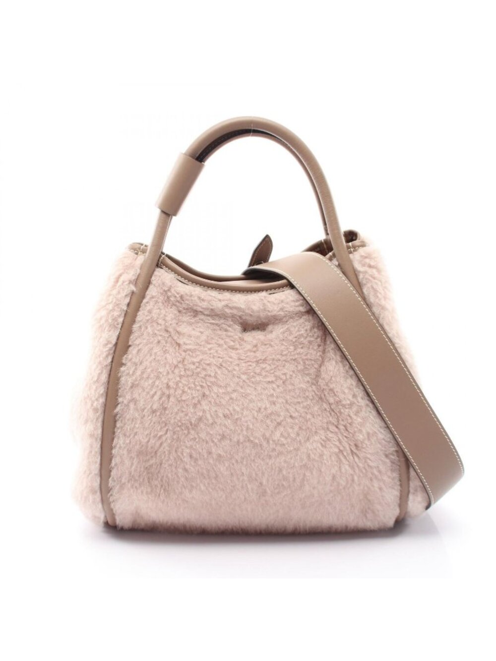 Max Mara Handbag T Marine Teddy Bear 2-Way Gray Beige Wool Leather